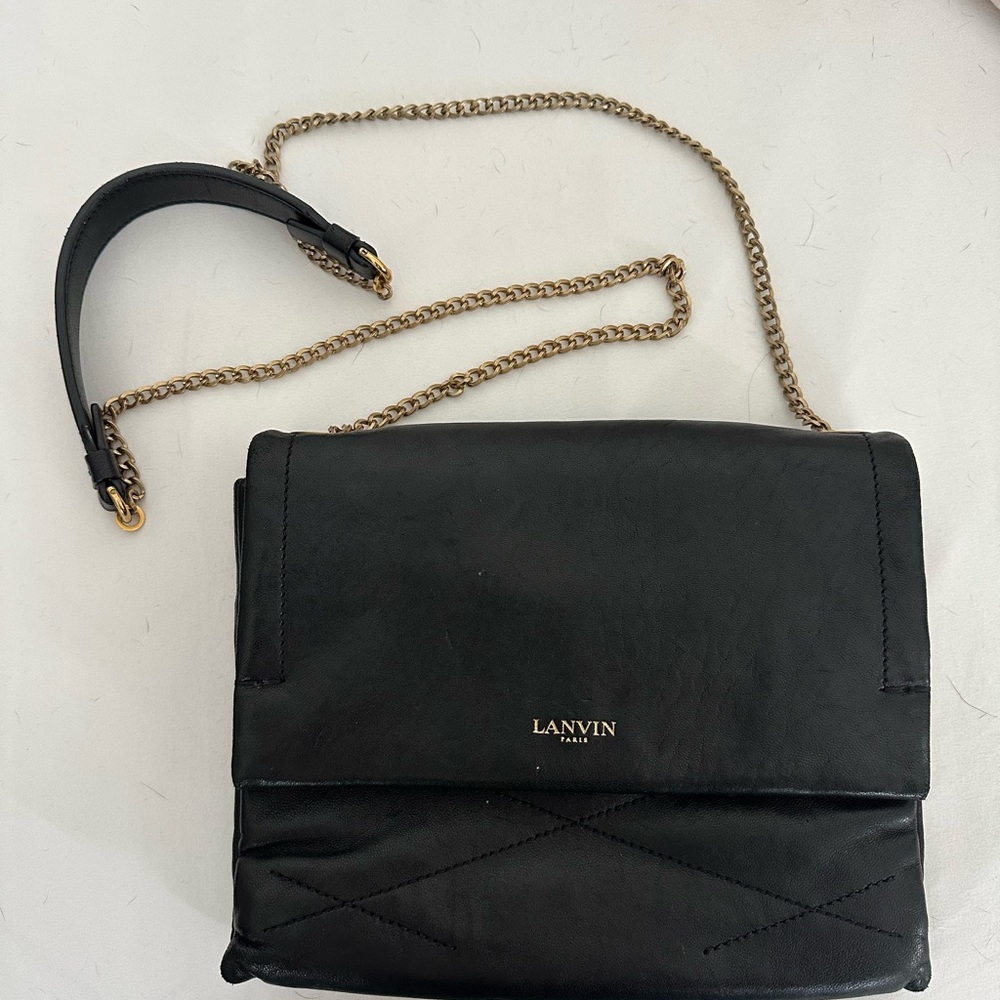 Lanvin Black Crossbody Bag with Gold Chain
